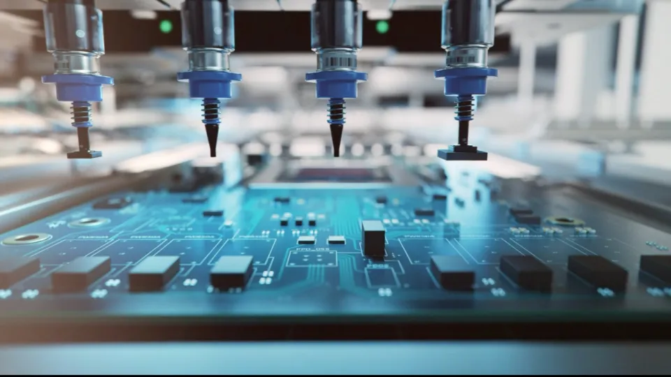 Automated pick-and-place machine populating a circuit board